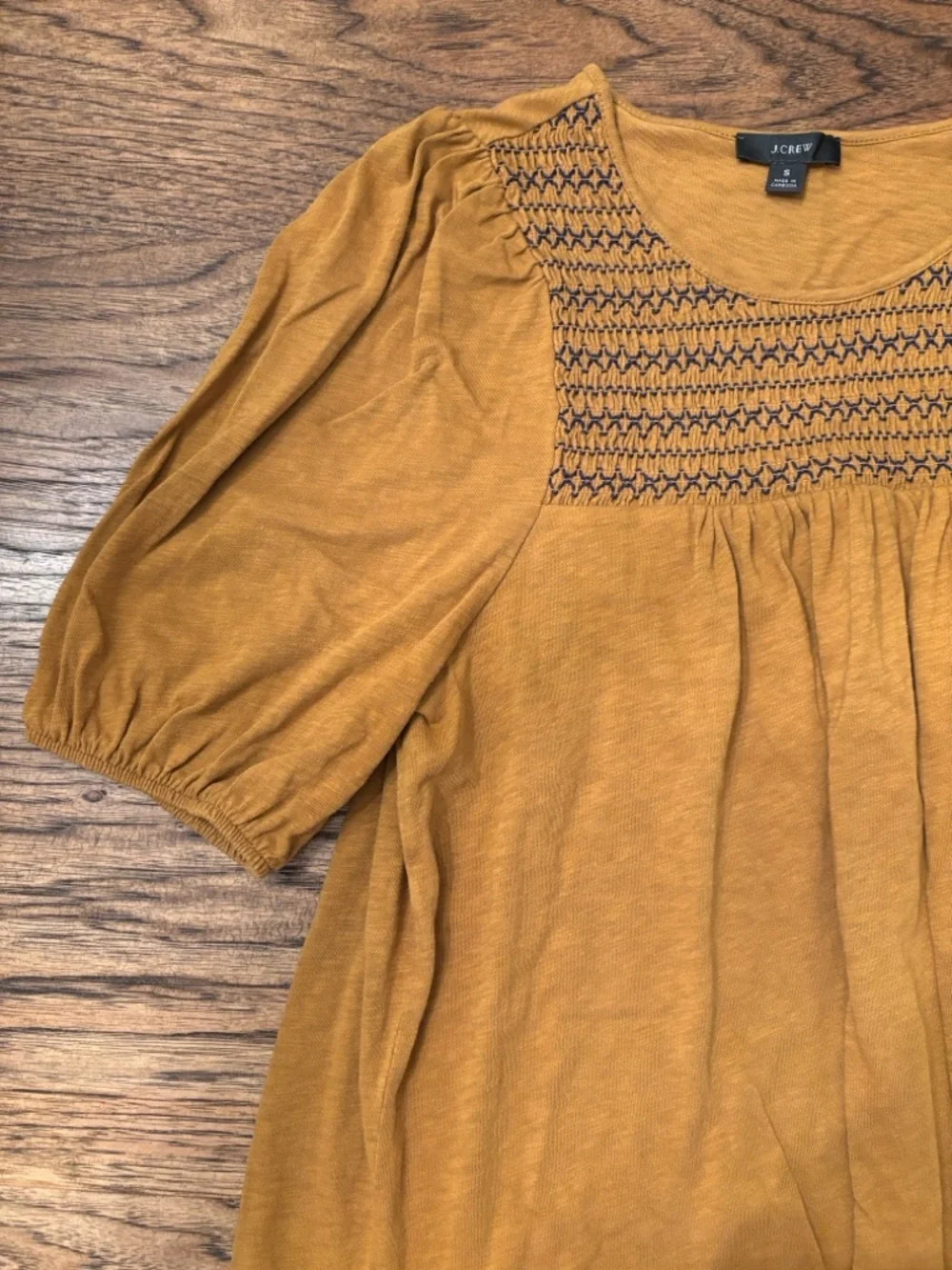 J.Crew Mustard Yellow Gold Smocked Cotton Puff Sleeve Peasant Top Women’s Small